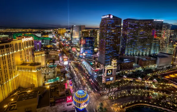 Картинка дорога, огни, улица, вечер, Лас-Вегас, USA, night, Las Vegas