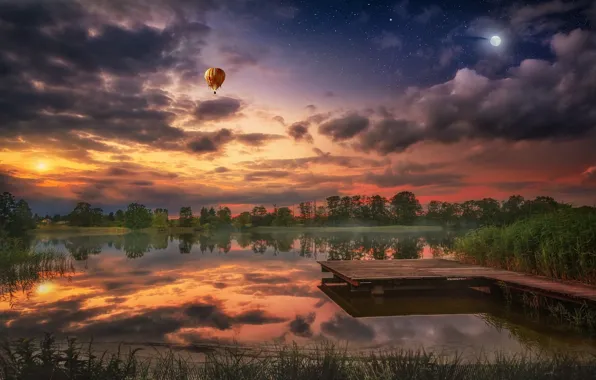 Закат, воздушный шар, красота