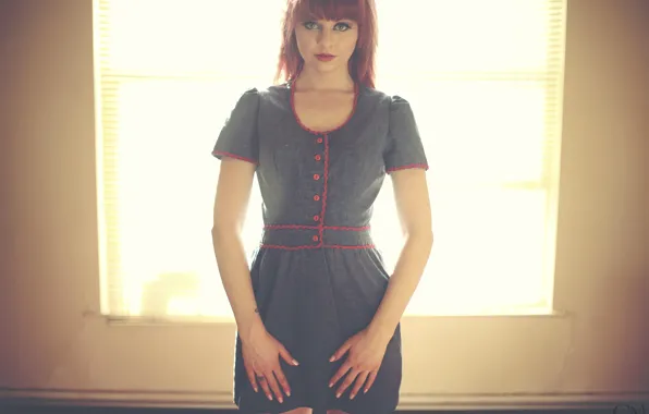 Girl, dress, woman, model, window, redhead, room, female