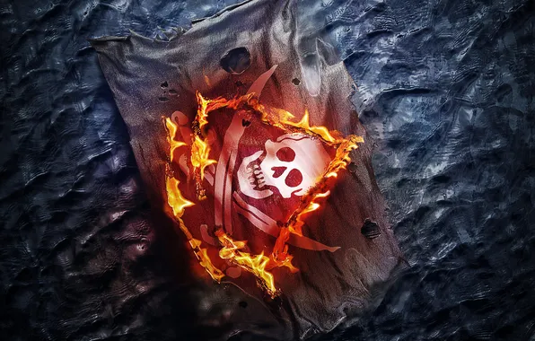 Картинка огонь, череп, Black Flag, Assassins Creed 4