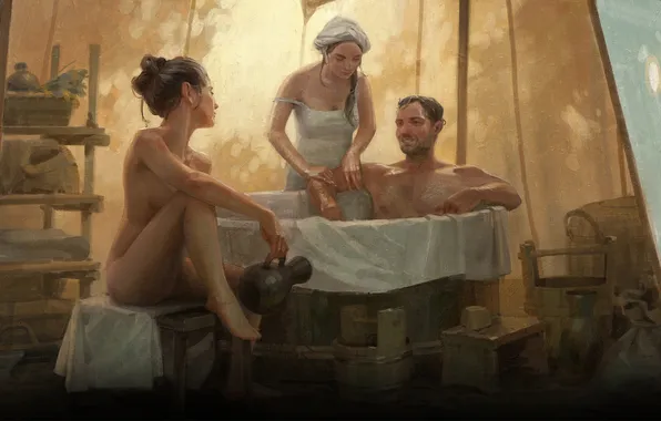Природа, игры, девушки, пейзажи, игра, game, баня, средние века