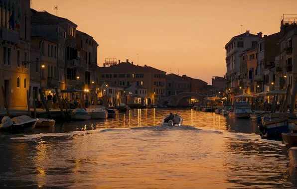 Lights, Italy, sunset, Venice