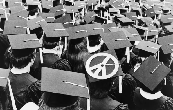 Graduation, Black and White, College, Peace Symbol