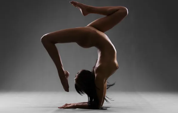 Nude, brunette, yoga