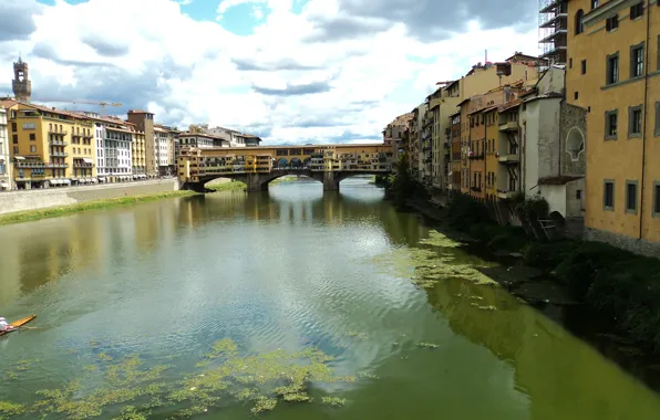 Картинка отражения, мост, здания, дома, Италия, Флоренция, river, Italy