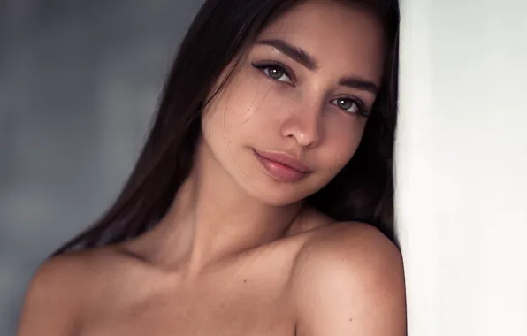 Взгляд, модель, портрет, макияж, брюнетка, прическа, боке