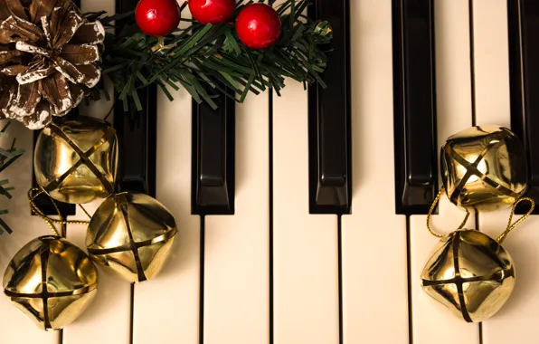 Картинка музыка, праздник, клавиши, плоды, Рождество, Новый год, фортепиано, пианино