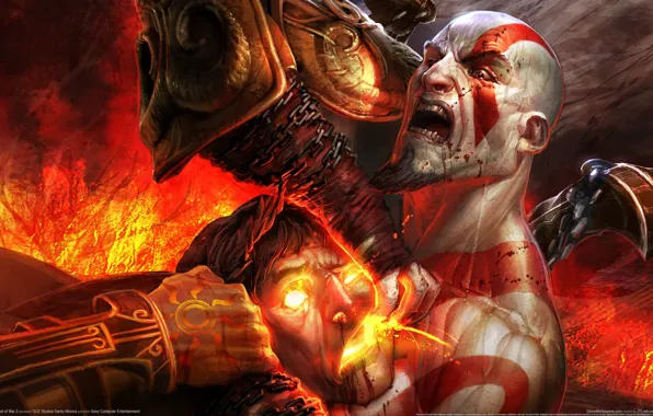 Demon, red, blood, kratos, god of war 3, Game wallpaper