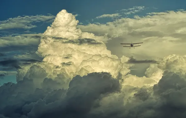 Небо, Облака, Самолет, Полет, Clouds, Sky, Авиация, Airplane