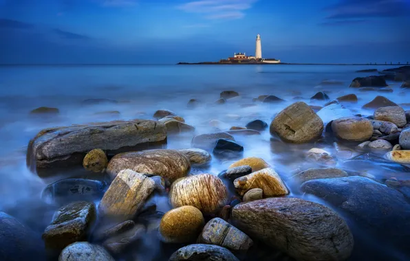 Море, туман, камни, маяк, sea, lighthouse, mist, Ray Bilcliff