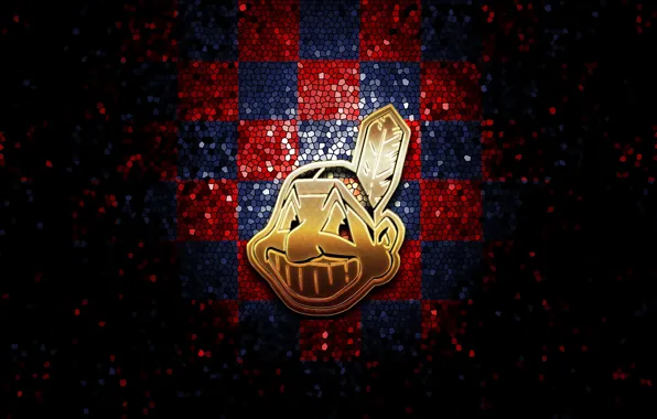 Wallpaper, sport, logo, baseball, glitter, checkered, MLB, Cleveland Indians