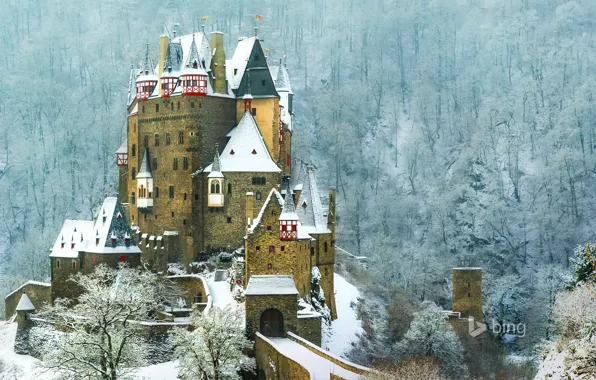 Картинка лес, снег, горы, замок, Германия, склон, Эльц, Виршем