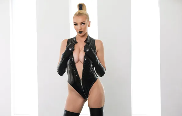 Black, pornstar, gloves, latex, strip, Kendra Sunderland, big knockers