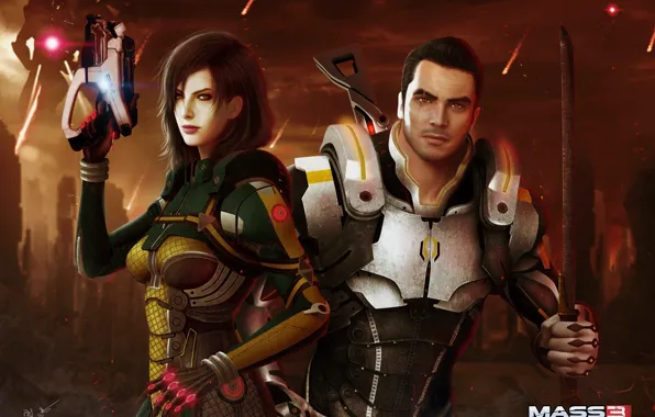 Фантастика, меч, mass effect, shepard, art, kaidan alenko