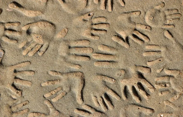 Картинка песок, фон, рука, отпечатка