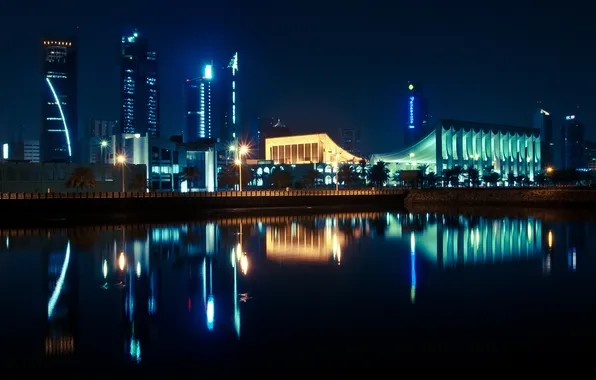 Картинка ночь, город, огни, Кувейт