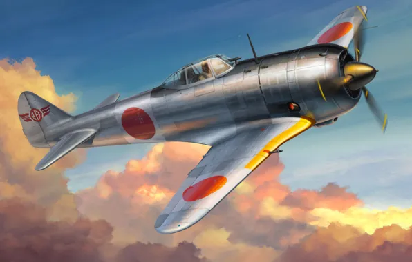 Картинка art, painting, aviation, WW2, Nakajima Ki-44 Shoki (Tojo), WAR