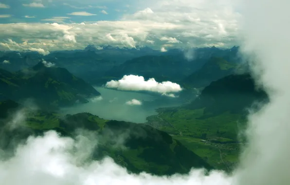 Картинка облака, горы, природа, озеро