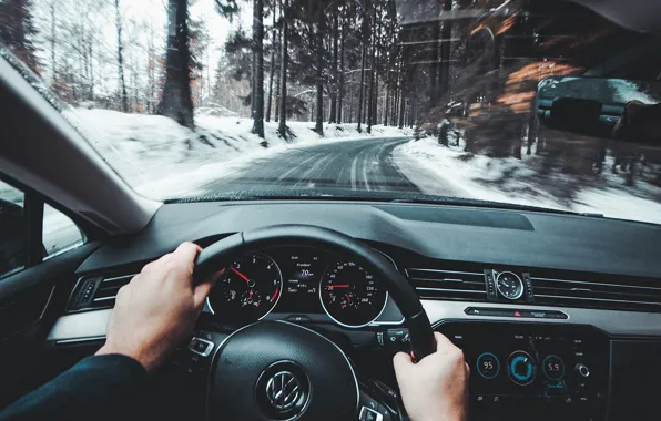 Volkswagen, Car, Wood, Winter, Snow, Wheel, Trees, Interieur