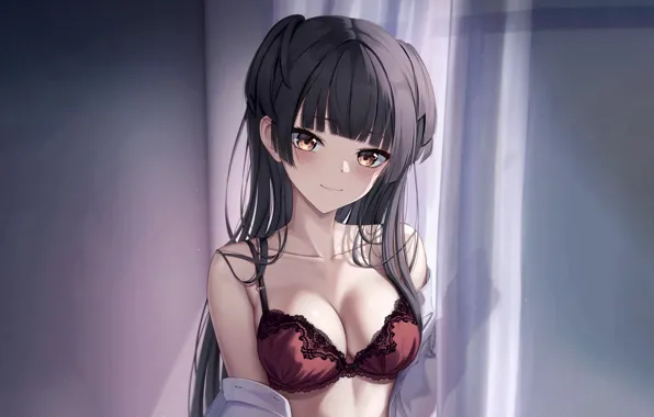 Girl, sexy, lingerie, bra, cleavage, long hair, boobs, anime