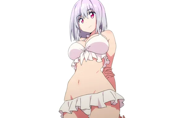 Girl, sexy, cleavage, pink hair, boobs, anime, beautiful, short hair