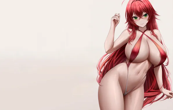 Girl, sexy, cleavage, red hair, green eyes, long hair, boobs, anime