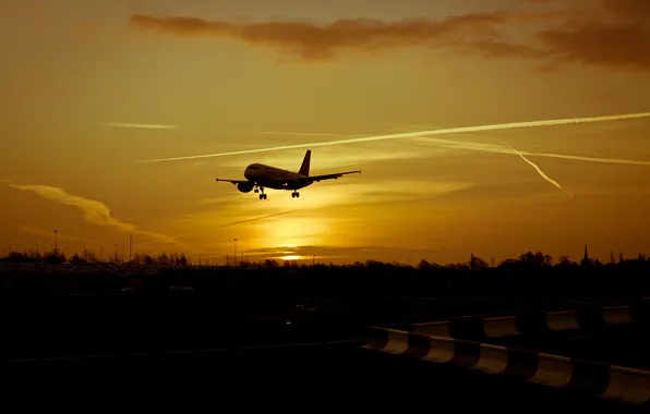 Картинка авиация, закат, самолёт