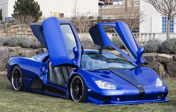 Машина, синий, двери, supercar, blue, SSC, Ultimate Aero, Shelby Super Cars