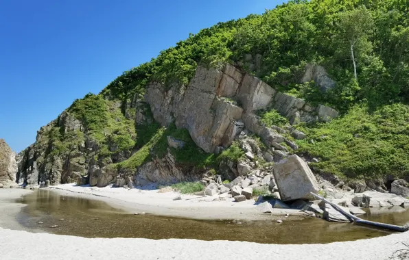 Пляж, Бухта, синее море, приморье