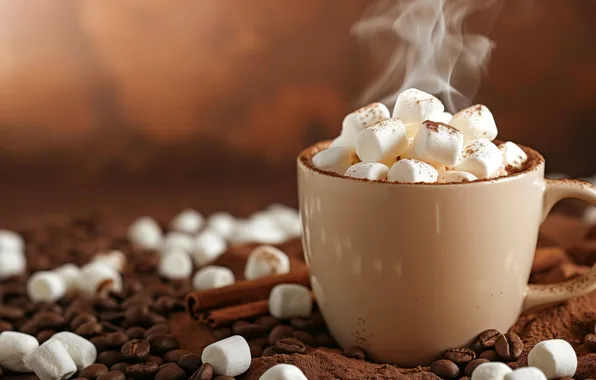 Картинка steam, coffee, marshmallows, Hot Cocoa