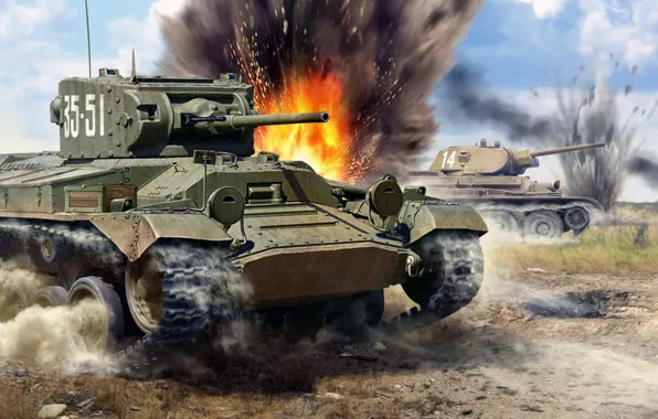 Рисунок, арт, т-34, Валентайн, Пехотный танк, Mk.III, британский пехотный танк периода Второй мировой войны, Infantry …