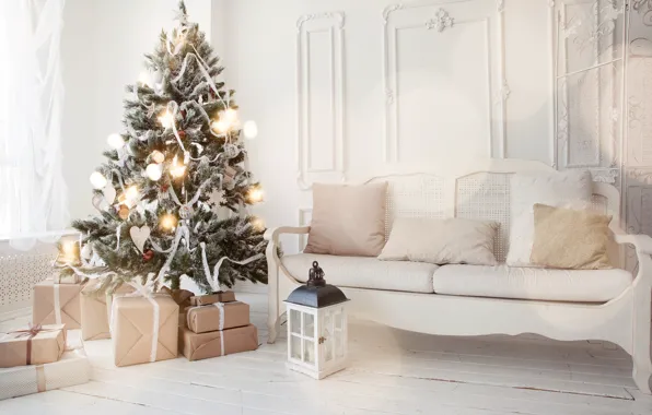 Картинка украшения, игрушки, елка, Новый Год, Рождество, подарки, white, Christmas