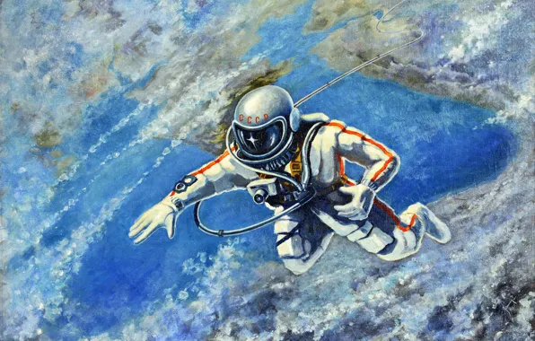 Картинка космос, космонавт, 1973, Алексей Леонов