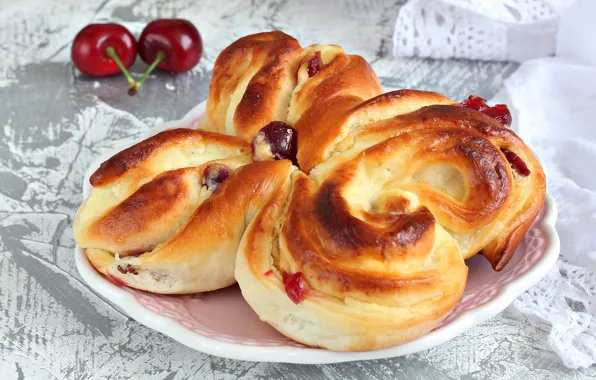 Вишня, выпечка, булка