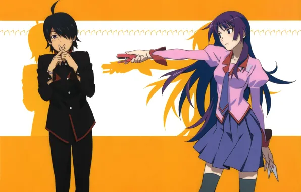 Девушка, аниме, парень, Bakemonogatari