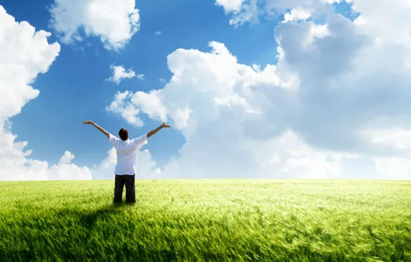 Картинка пшеница, поле, небо, свобода, ветер, голубое, настроения, горизонт