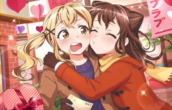 Девушки, конфеты, сердечки, валентинов день, BanG Dream!, Arisa Ichigaya, Kasumi Toyama