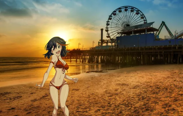 Пляж, аниме, бикини, beach, anime, art, bikini, kill la kill