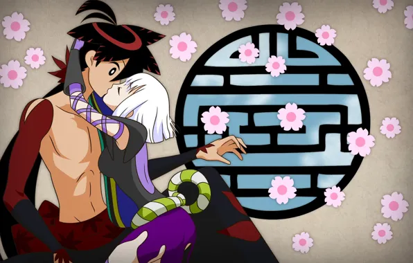 Поцелуй, аниме, арт, пара, Katanagatari