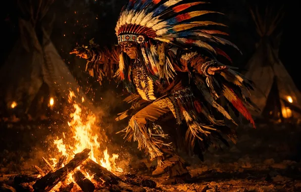 Картинка American, ritual, aboriginal, chieftain