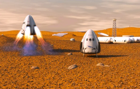 Картинка Марс, космический корабль, транспортный, частный, Dragon SpaceX