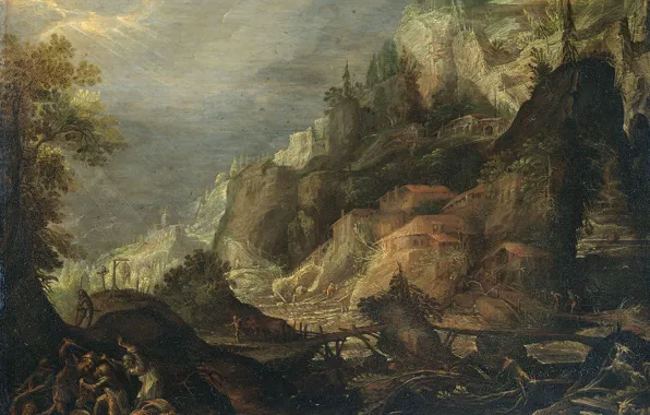 Масло, картина, Горный пейзаж, Frederik van Valckenborch, Фредерик ван Фалькенборх, 1605