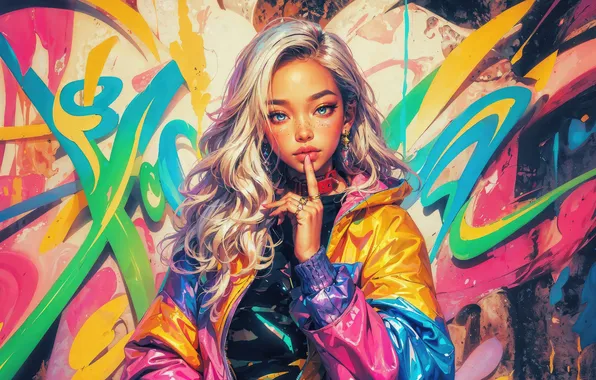 City, girl, graffiti