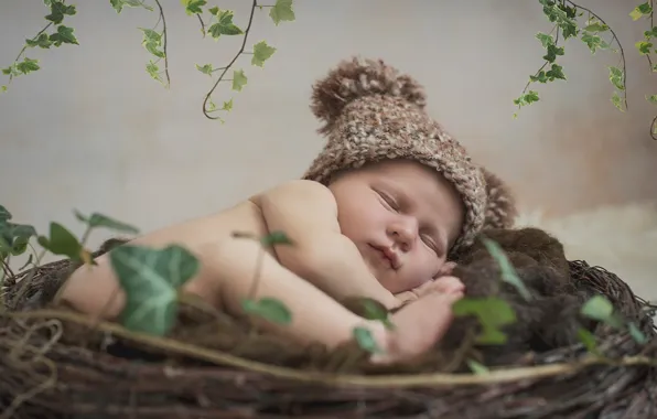 Картинка сон, гнездо, ребёнок, шапочка, младенец, спящий