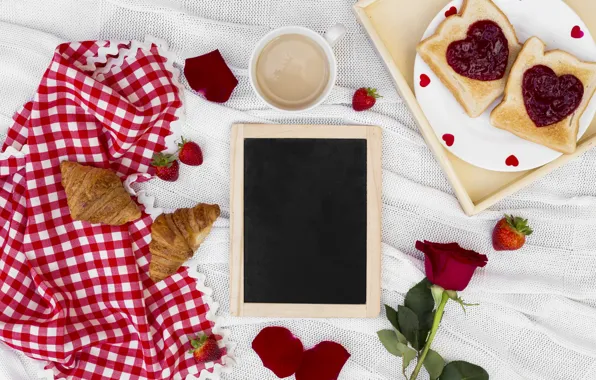 Картинка любовь, розы, завтрак, сердечки, love, romantic, hearts, coffee cup
