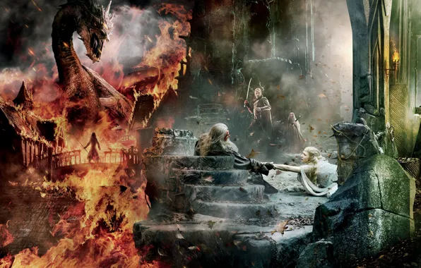 Картинка Dragon, Fire, Wallpaper, Gandalf, Ian McKellen, Benedict Cumberbatch, Hugo Weaving, Weapons
