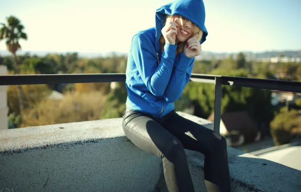 Girl, woman, blue, smile, model, blonde, female, Alysha Nett