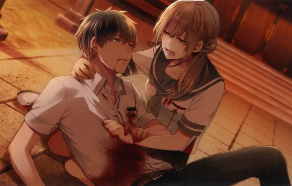 Школьники, раненный, visual novel, парень с девушкой, Suuran Digit, by Melo, Hiroka Reisaki, Ousuke Ichizono