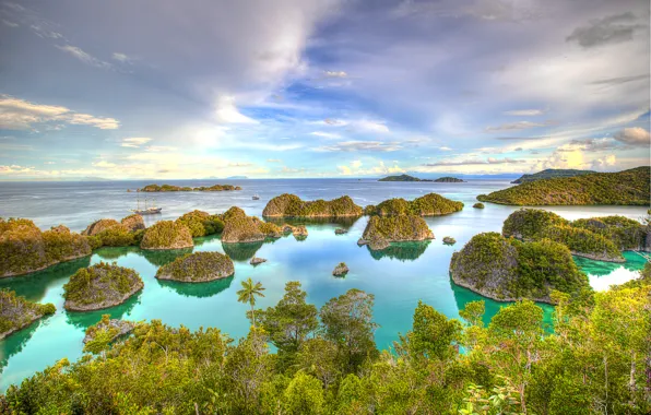 Картинка море, острова, тропики, яхты, Индонезия, hdr, West Papua, Besir