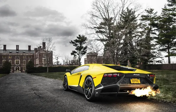Картинка Lamborghini, Fire, Yellow, Aventador, Supercar, LP720-4, 50 Anniversario Edition